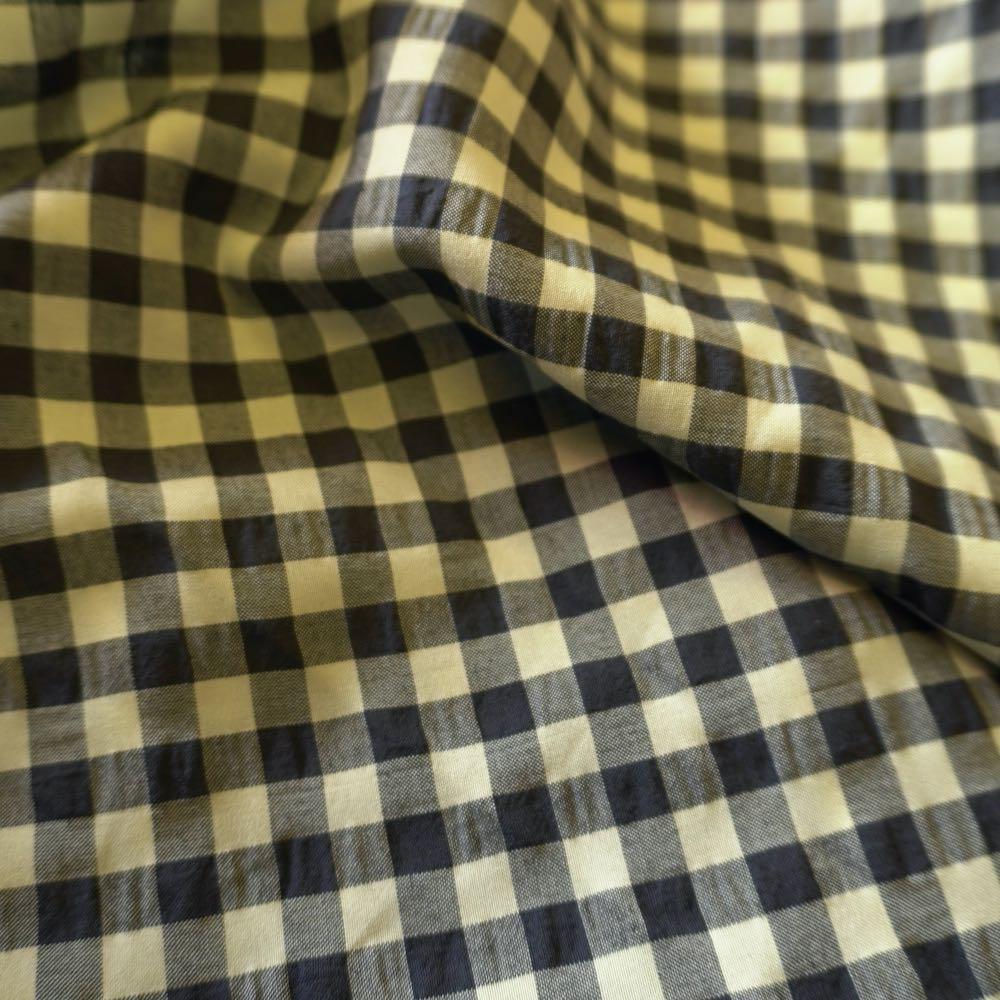 Yarn dyed cotton gingham bubble fabric - Black Yellow