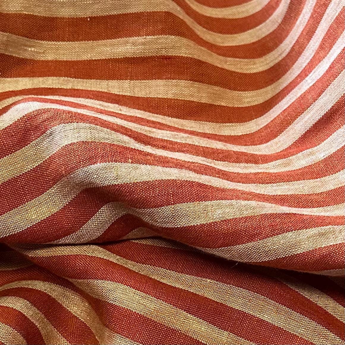 Washed Yarn dyed Linen Stripe - Terracotta Red