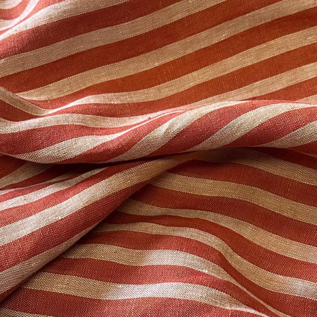 Washed Yarn dyed Linen Stripe - Terracotta Red
