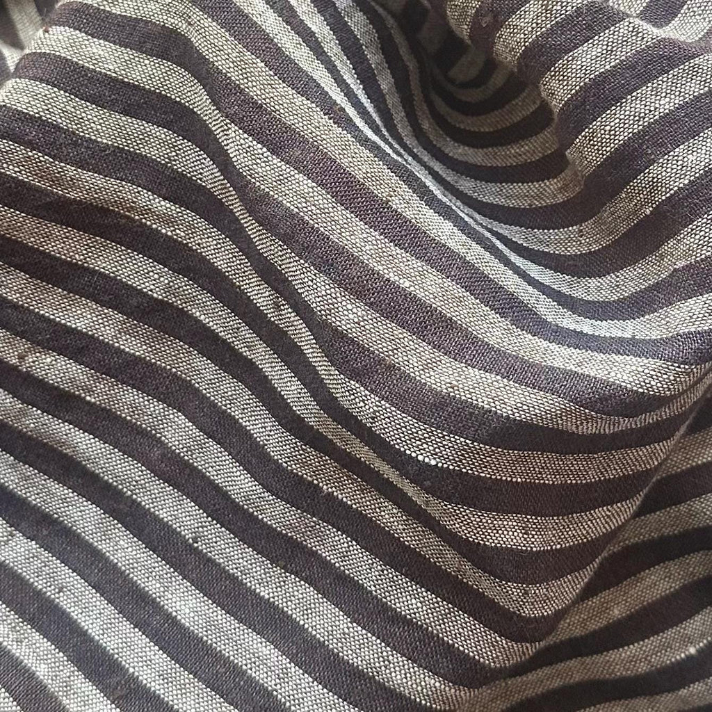 Washed Yarn dyed Linen Stripe - Black Grey