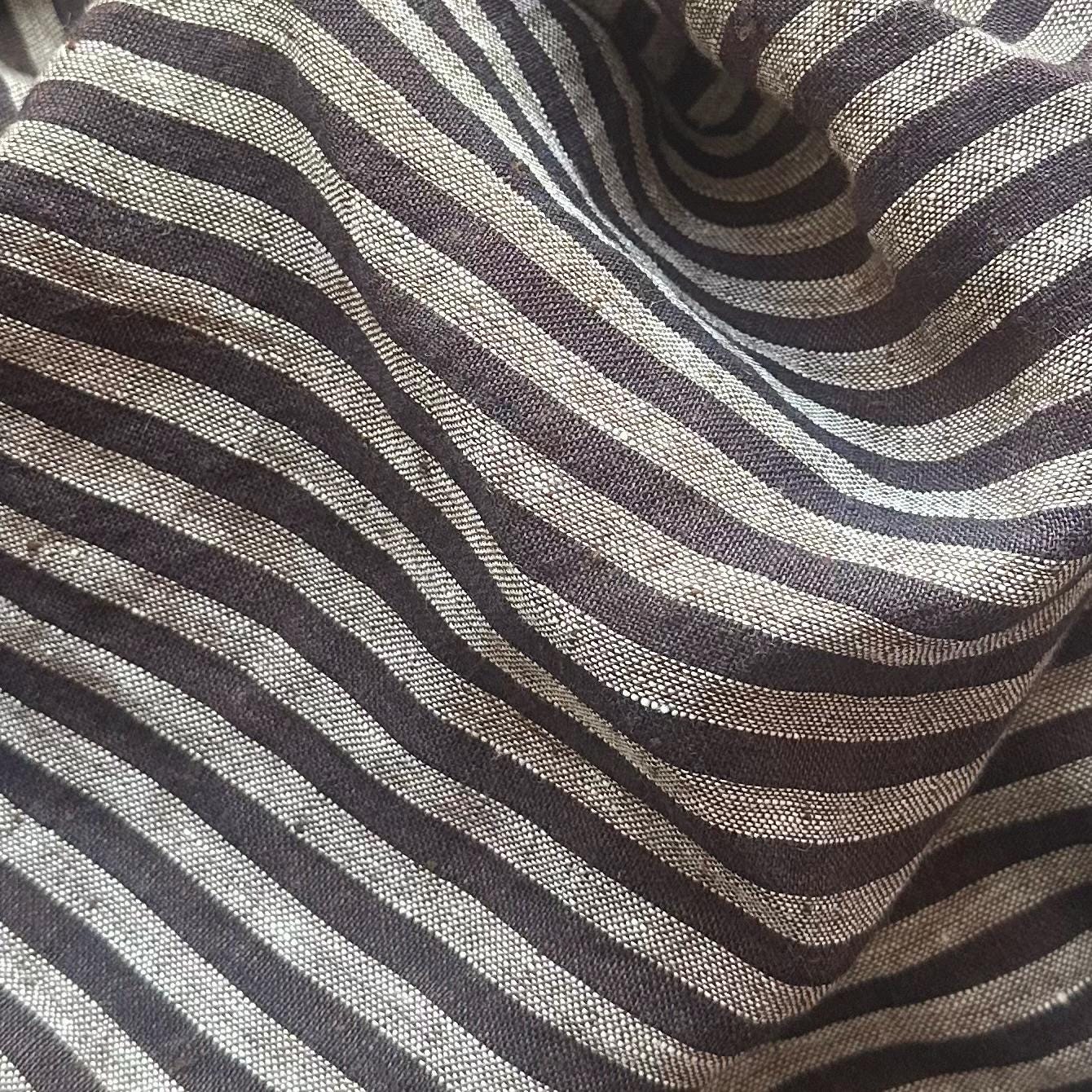 Washed Yarn dyed Linen Stripe - Black Grey