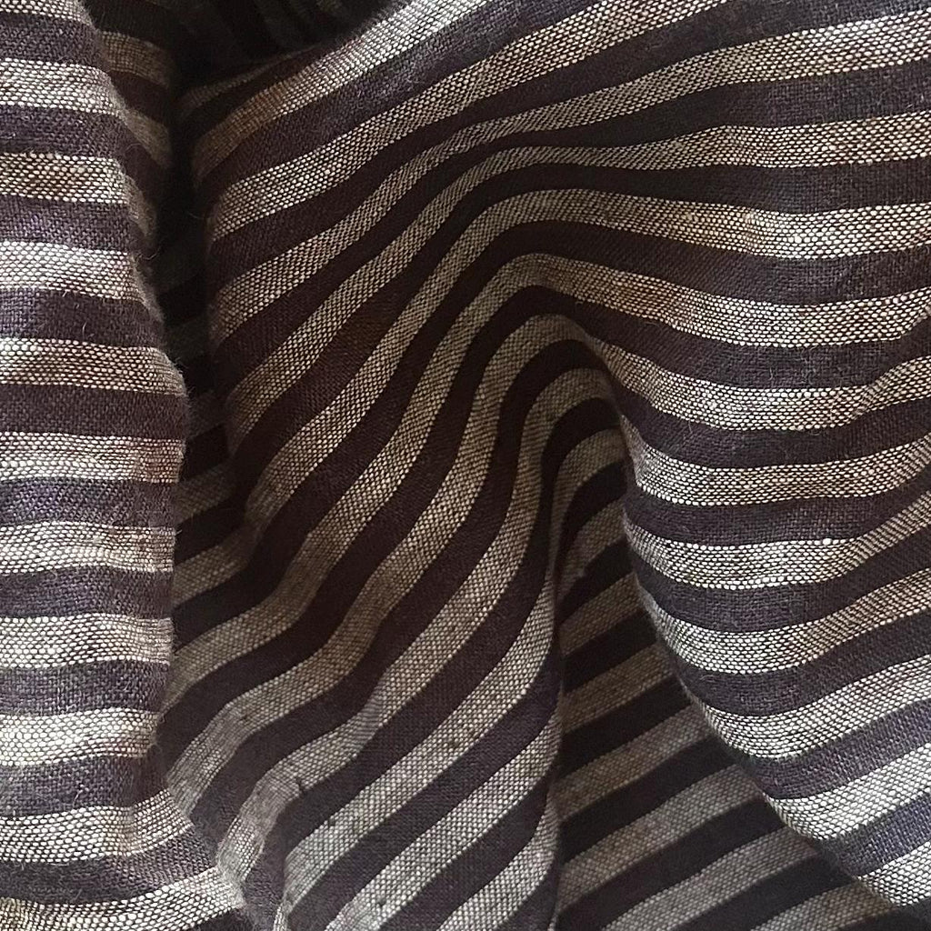 Washed Yarn dyed Linen Stripe - Black Grey