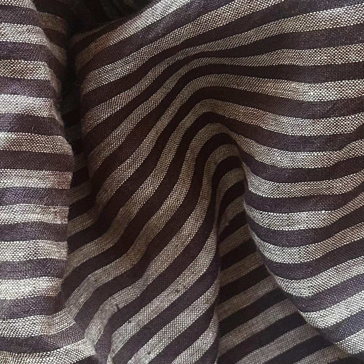 Washed Yarn dyed Linen Stripe - Black Grey