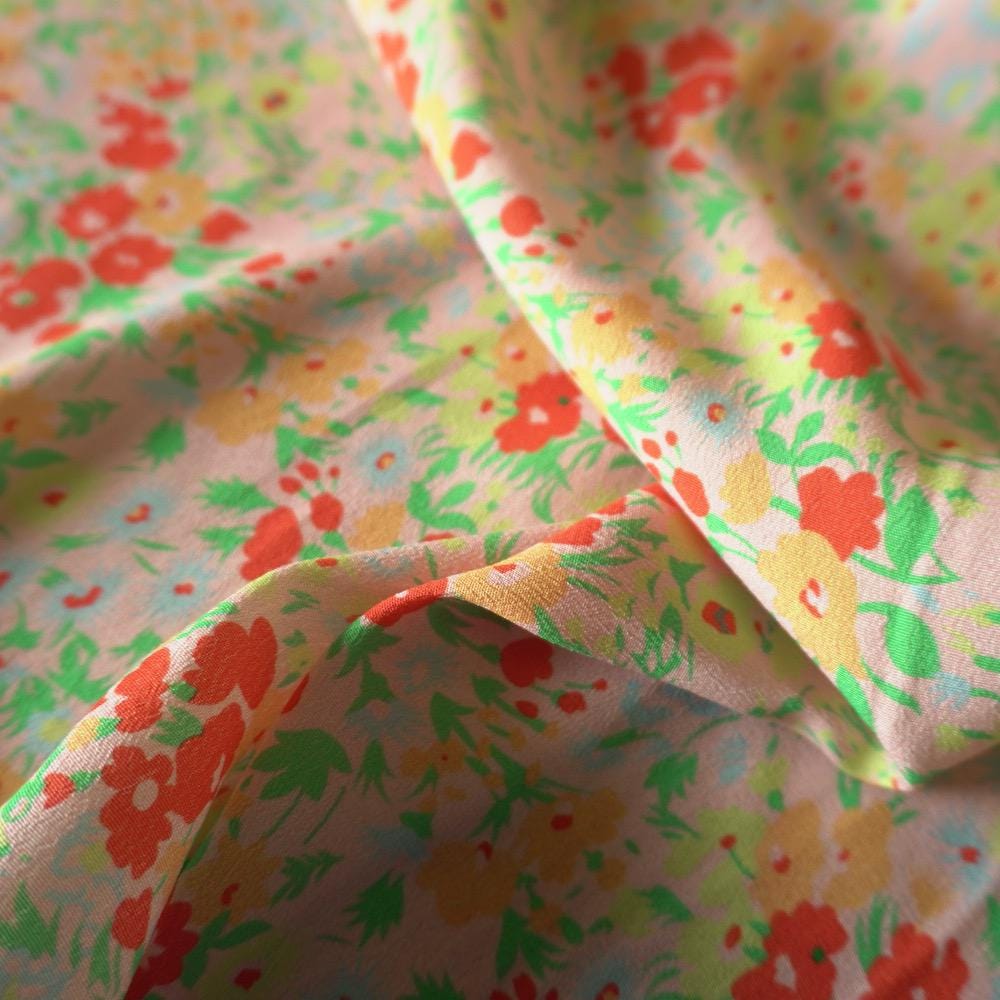 Coral Meadow Floral Tence Viscose Dual Crepe