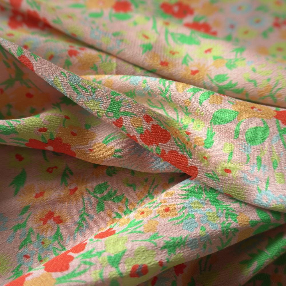 Coral Meadow Floral Tence Viscose Dual Crepe