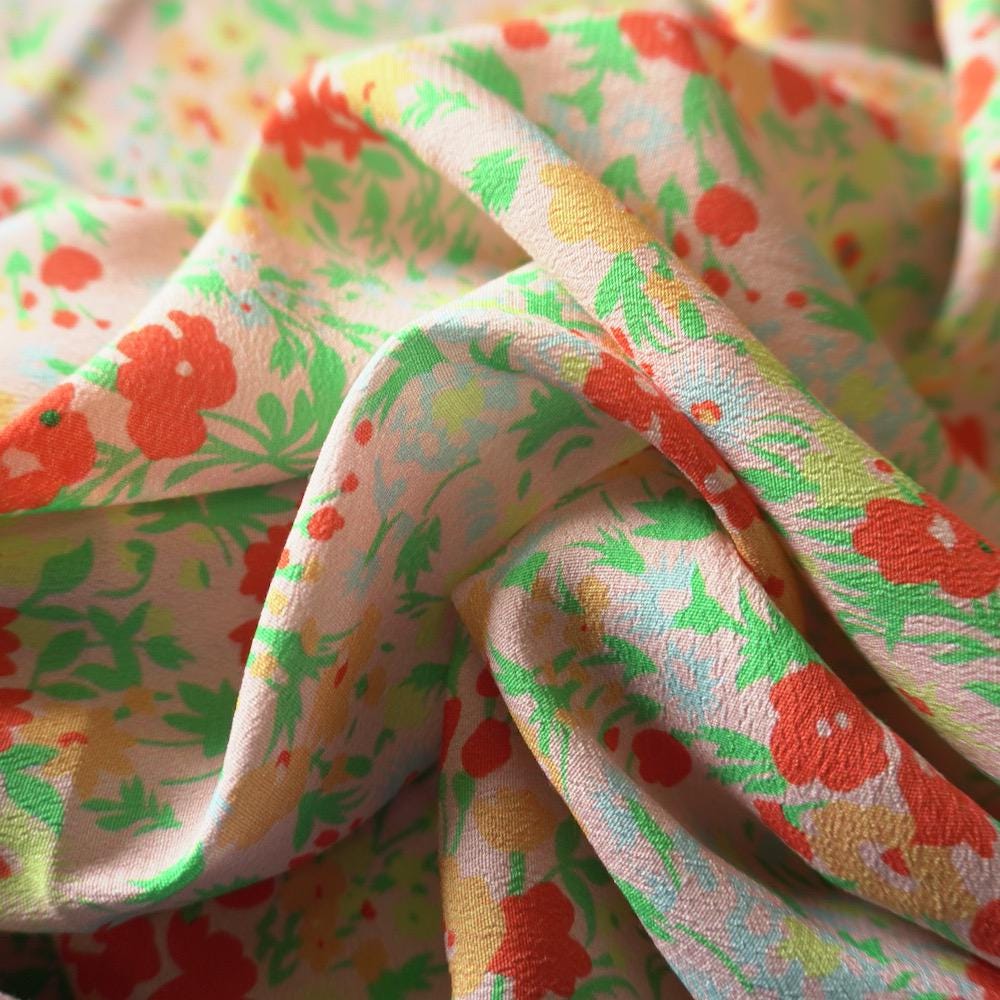 Coral Meadow Floral Tence Viscose Dual Crepe