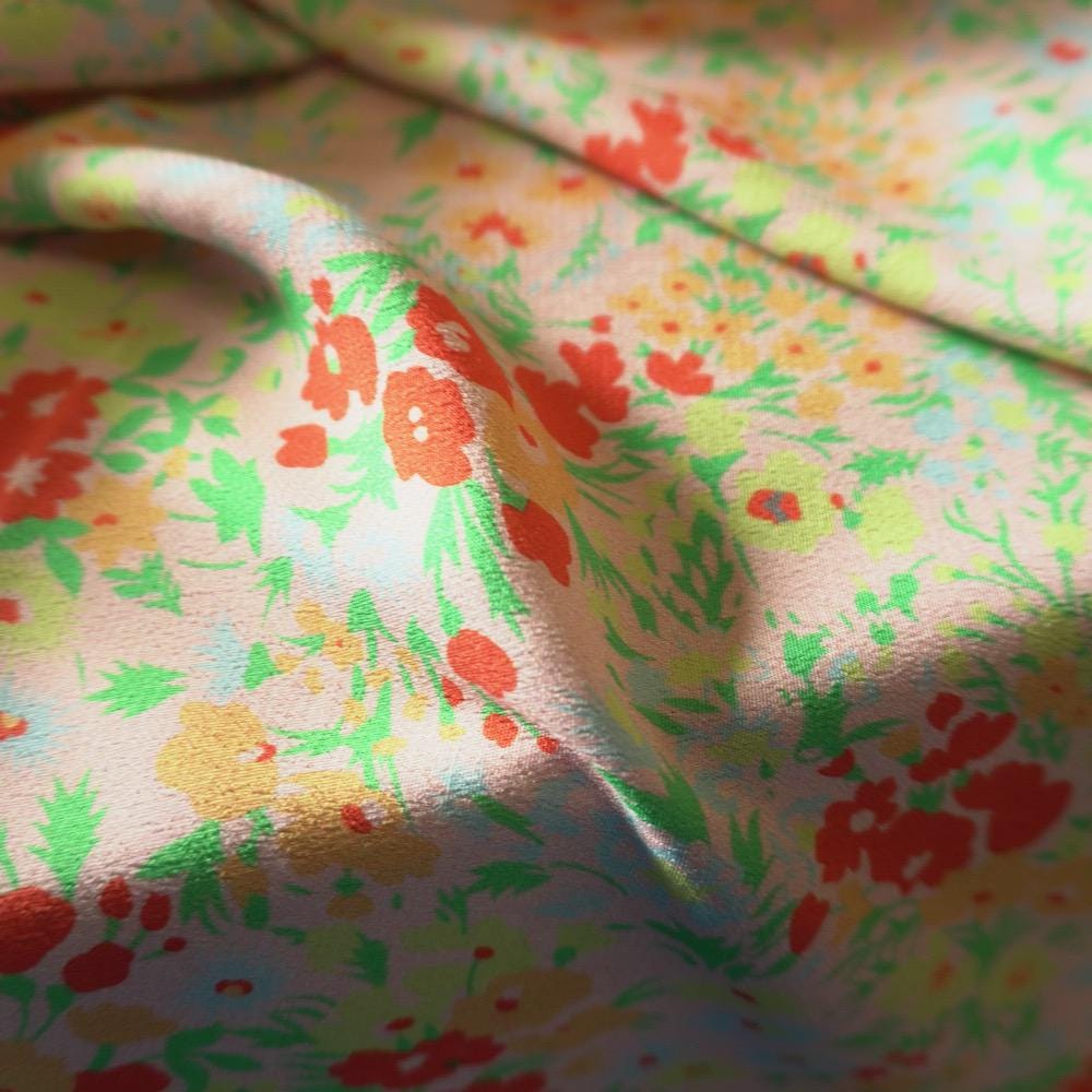 Coral Meadow Floral Tence Viscose Dual Crepe