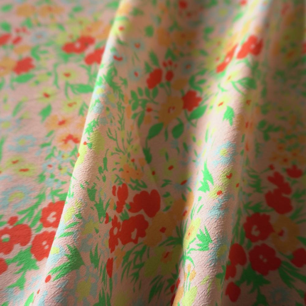 Coral Meadow Floral Tence Viscose Dual Crepe
