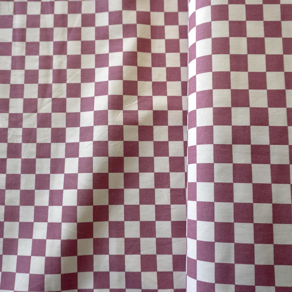 Block Print Cotton Canvas Checker board - Vintage Rose Red
