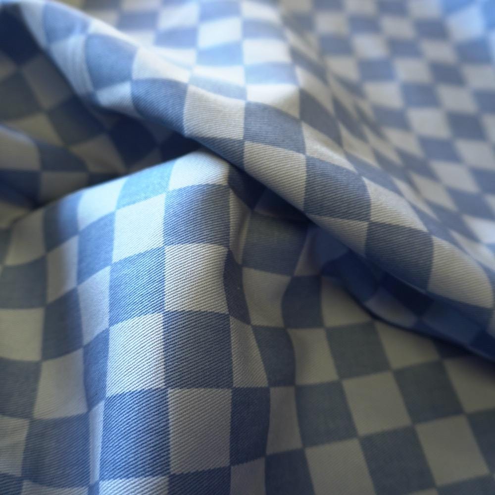 Cotton Canvas Checker board - Cornflower Blue