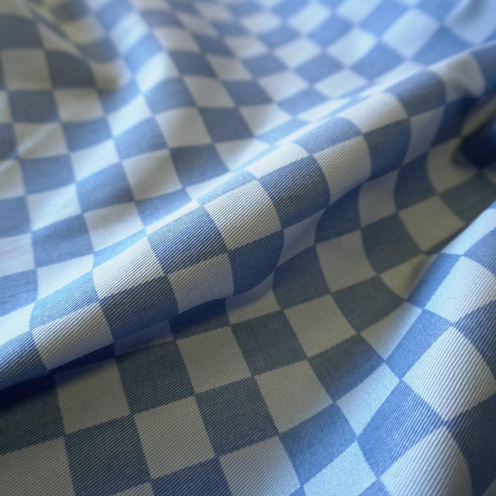 Cotton Canvas Checker board - Cornflower Blue