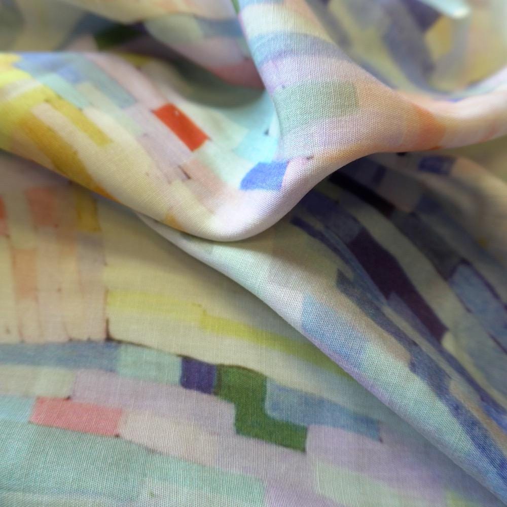 Pastel Painterly Print Tencel Linen Blend Fabric