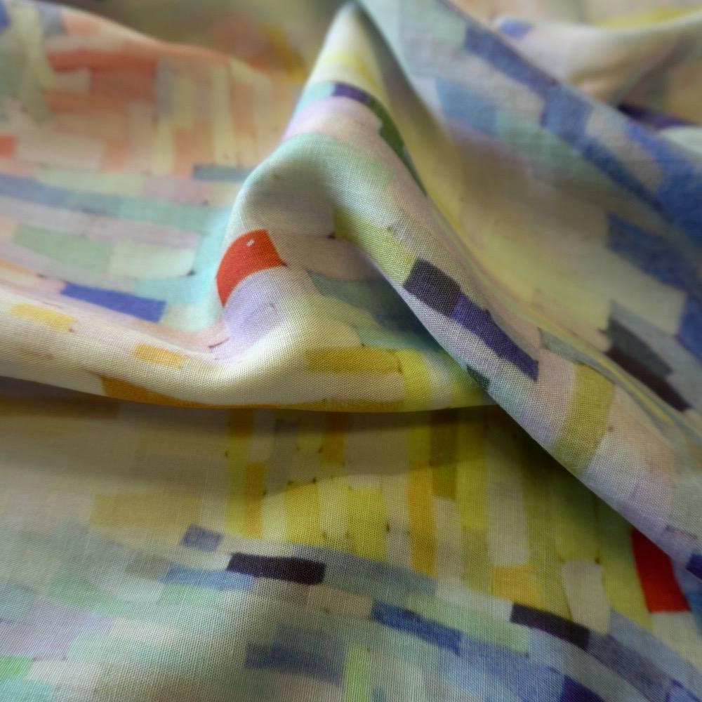 Pastel Painterly Print Tencel Linen Blend Fabric