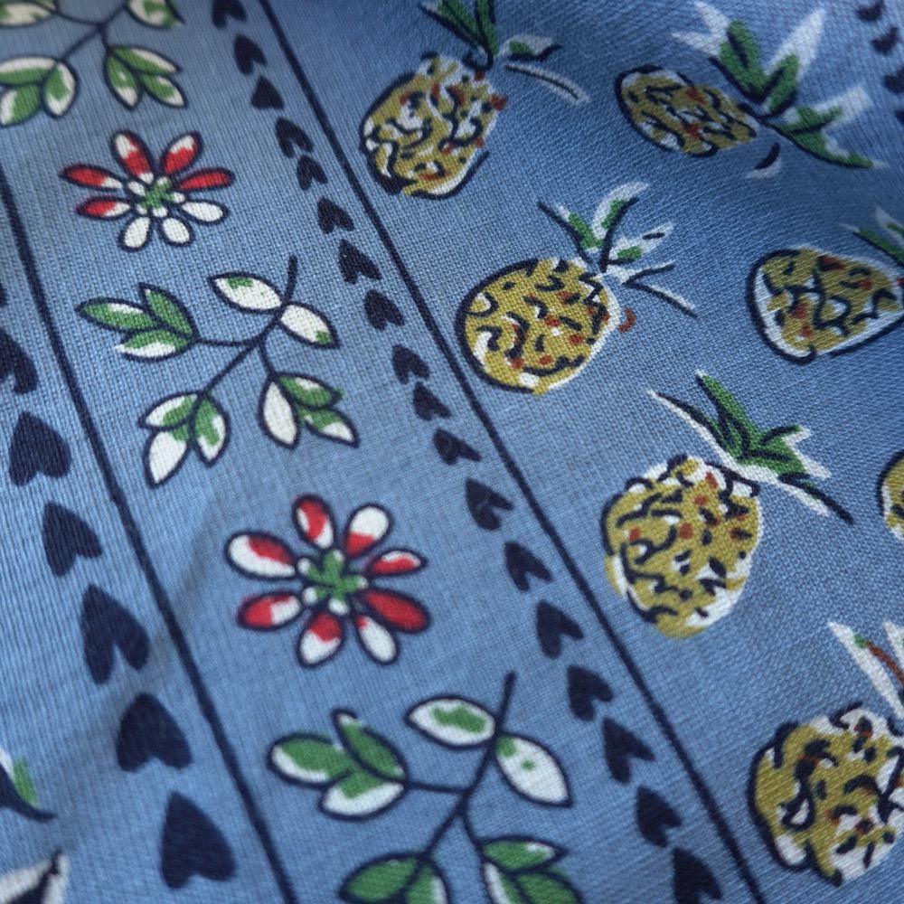 Provençal Pineapple Horizontal Stripe - 2 Way Stretch - Blue