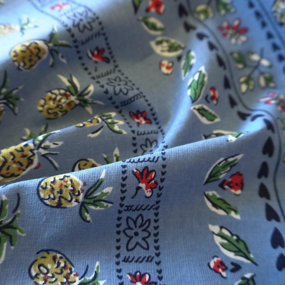 Provençal Pineapple Horizontal Stripe - 2 Way Stretch - Blue