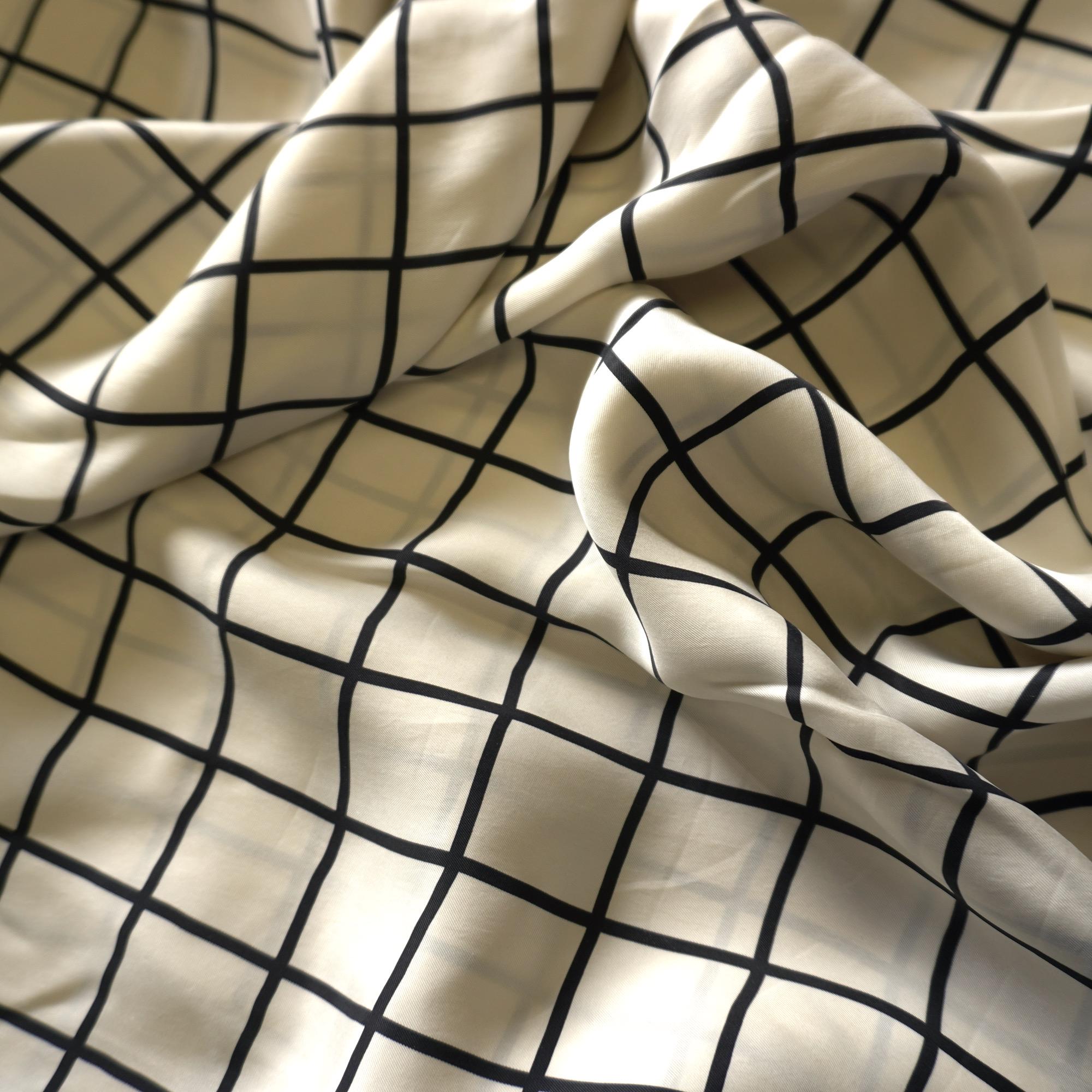 Cupro Twill Grid Print Fabric