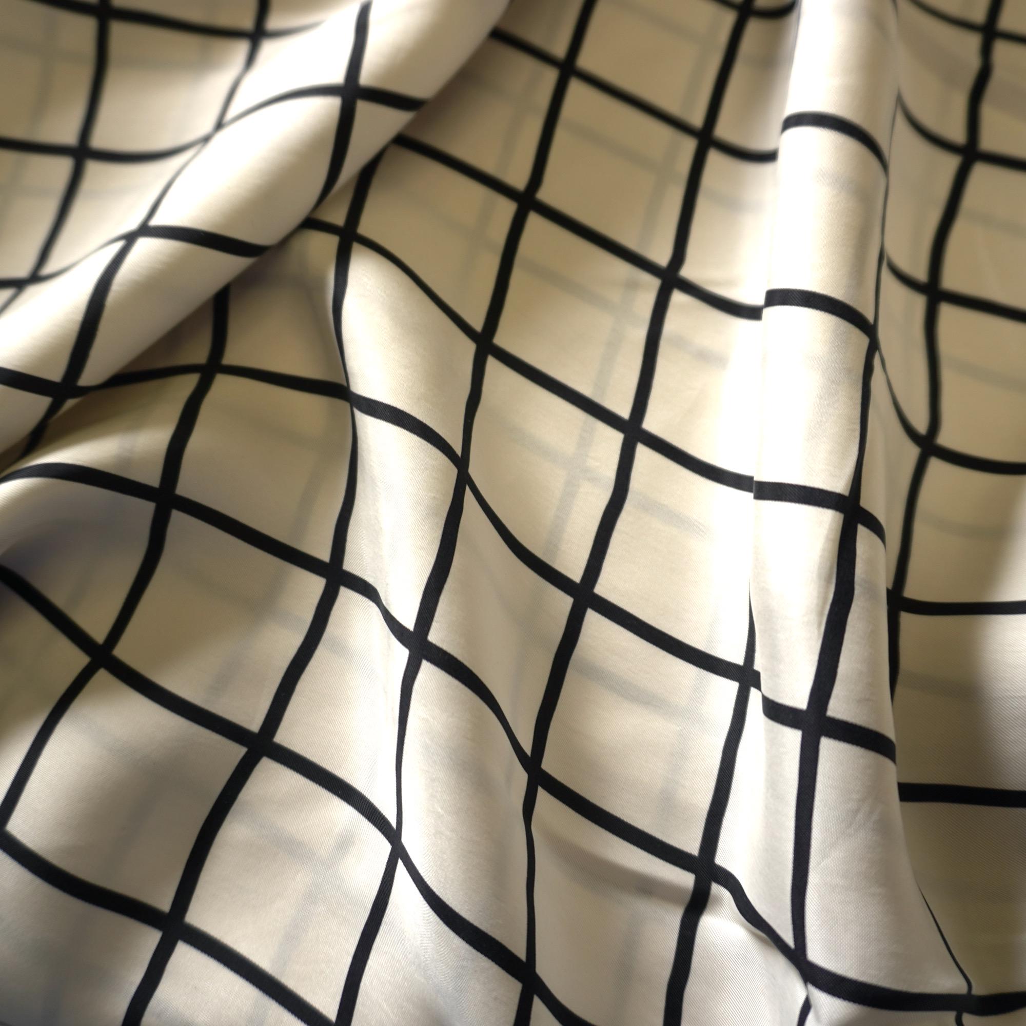 Cupro Twill Grid Print Fabric