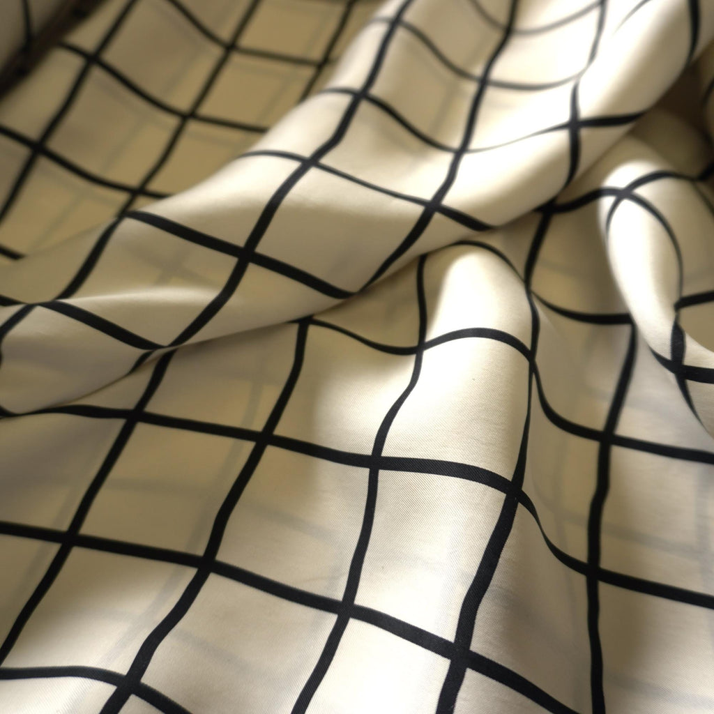 Cupro Twill Grid Print Fabric