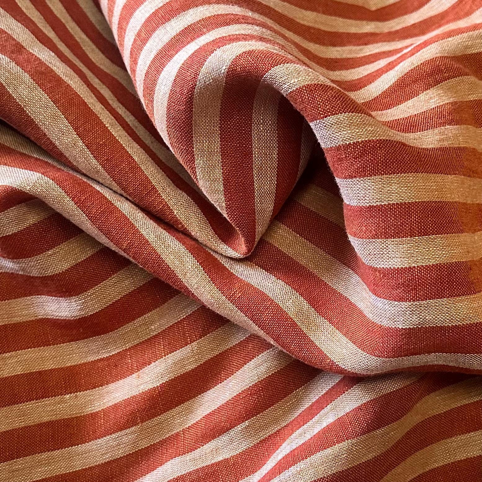 Washed Yarn dyed Linen Stripe - Terracotta Red