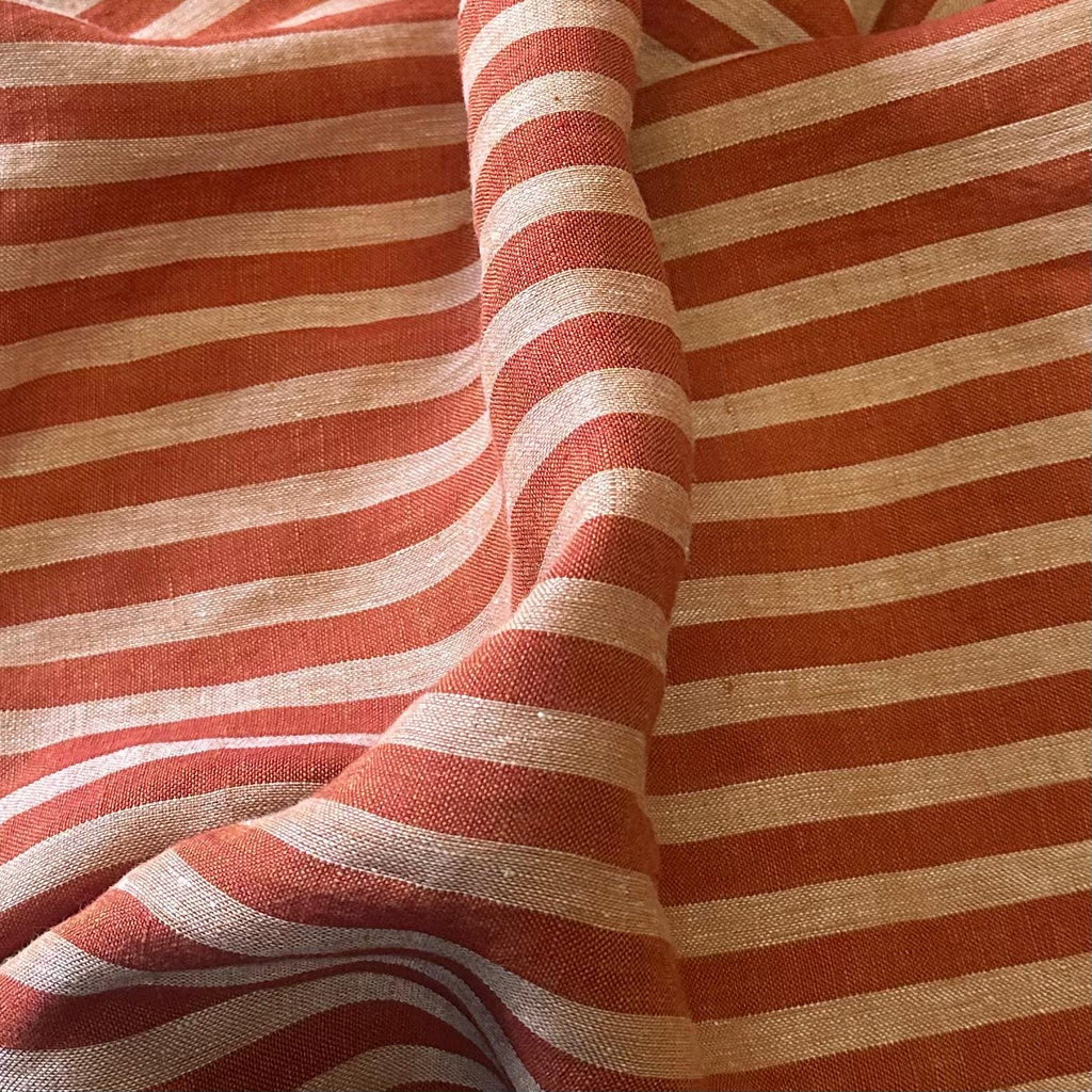 Washed Yarn dyed Linen Stripe - Terracotta Red