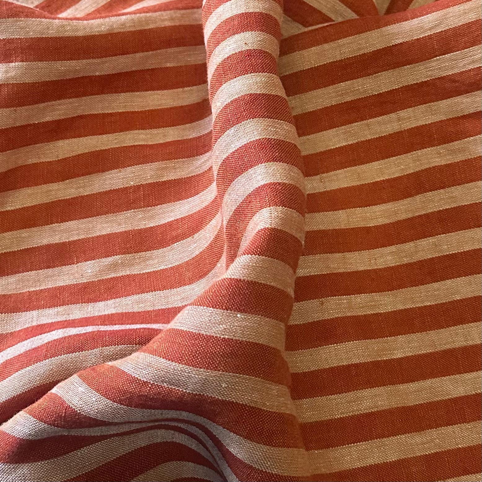 Washed Yarn dyed Linen Stripe - Terracotta Red