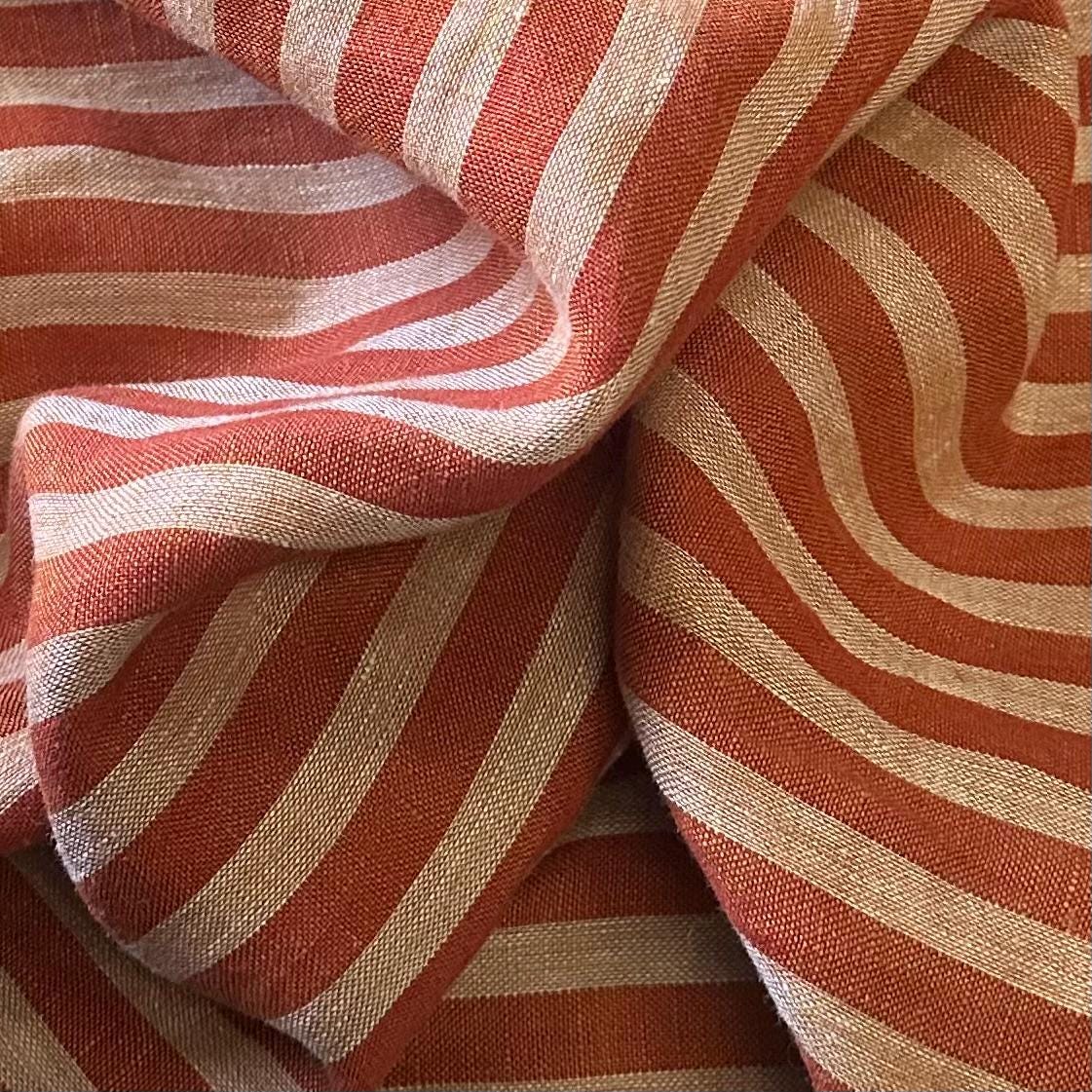 Washed Yarn dyed Linen Stripe - Terracotta Red