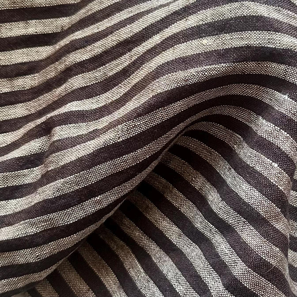 Washed Yarn dyed Linen Stripe - Black Grey