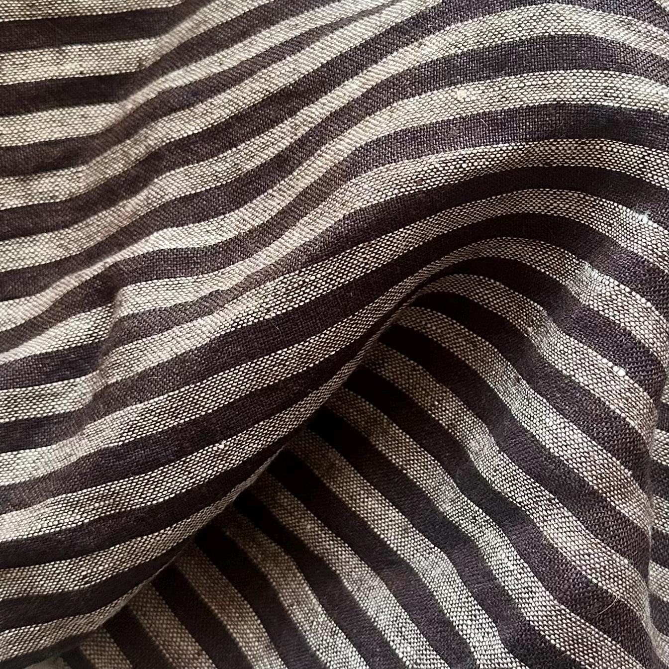 Washed Yarn dyed Linen Stripe - Black Grey