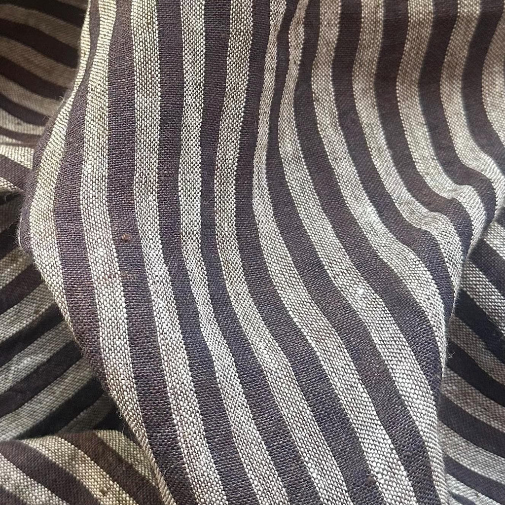 Washed Yarn dyed Linen Stripe - Black Grey