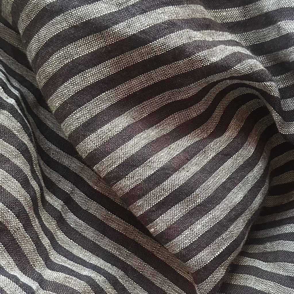 Washed Yarn dyed Linen Stripe - Black Grey