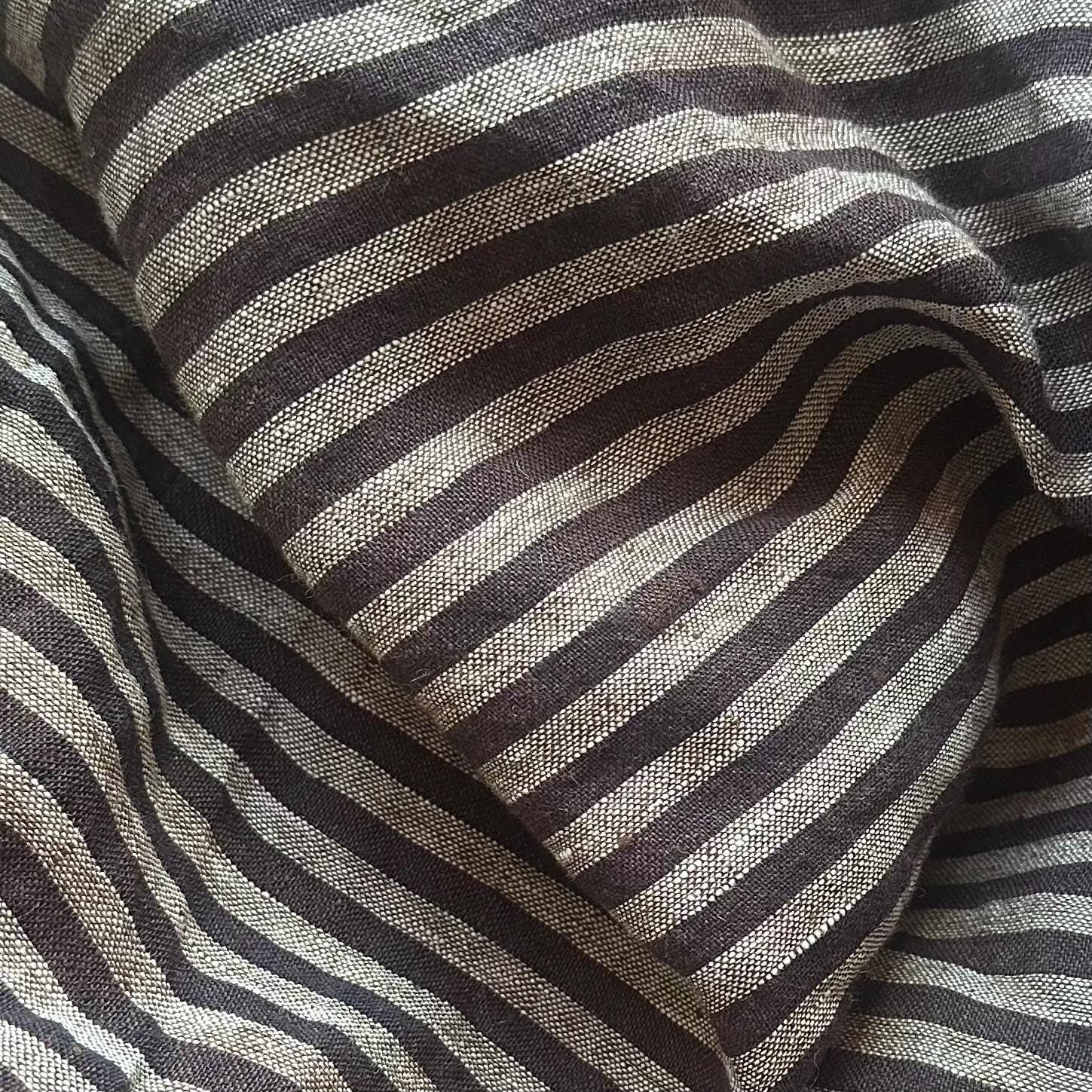 Washed Yarn dyed Linen Stripe - Black Grey