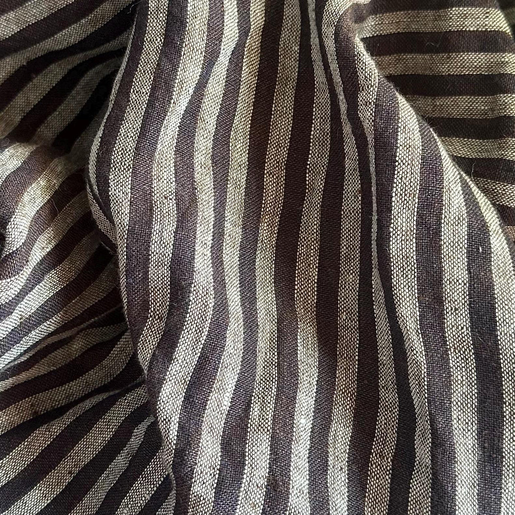 Washed Yarn dyed Linen Stripe - Black Grey