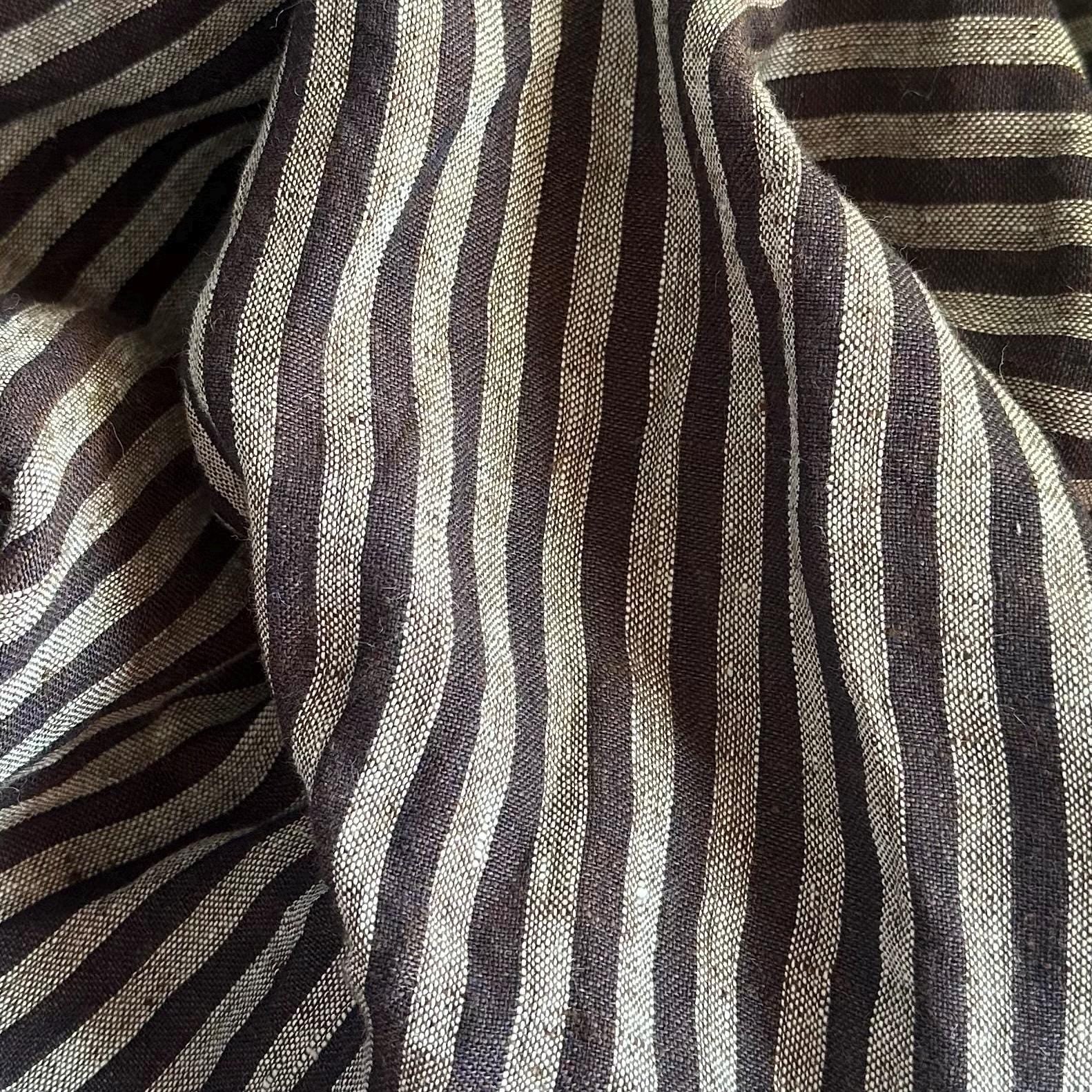 Washed Yarn dyed Linen Stripe - Black Grey