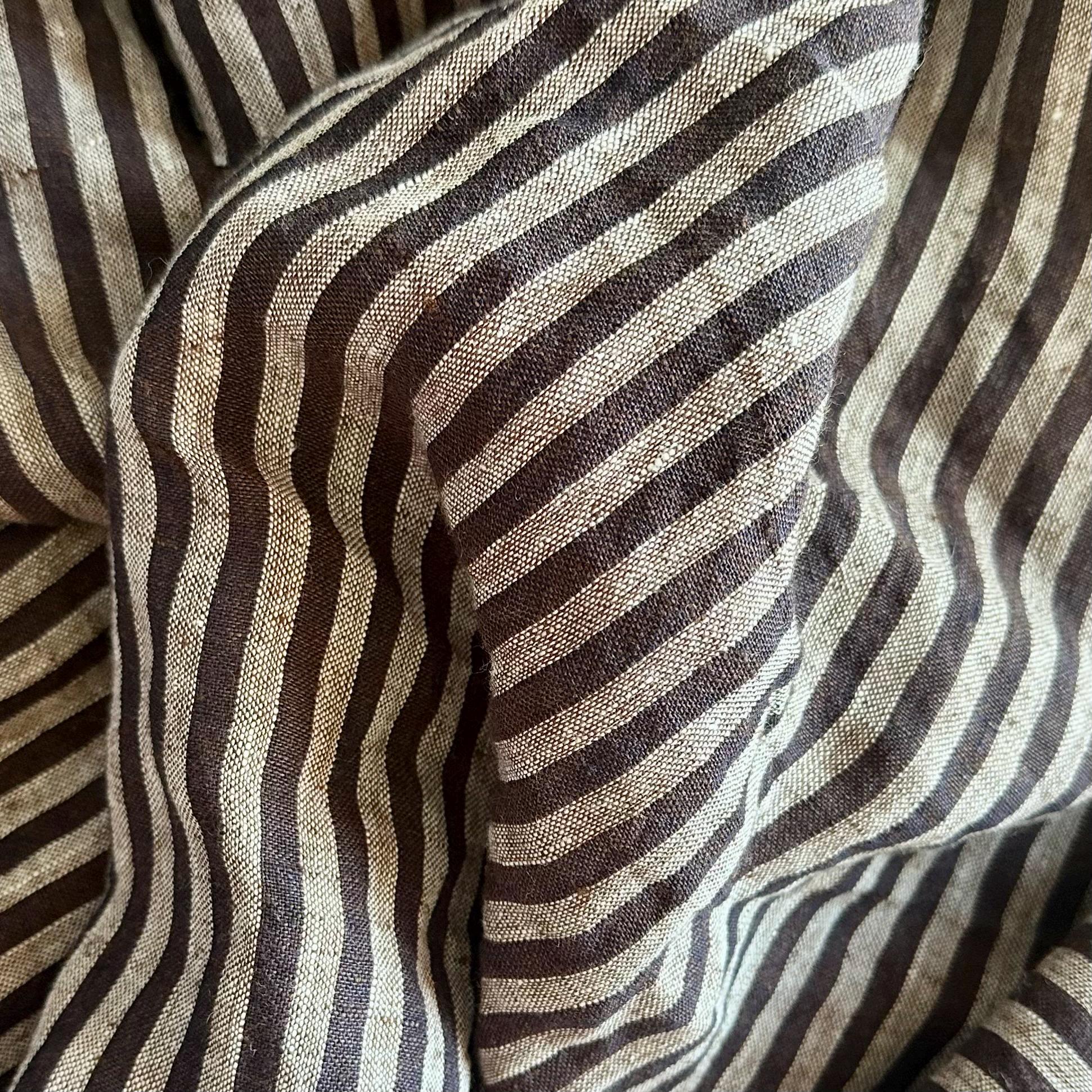 Washed Yarn dyed Linen Stripe - Black Grey