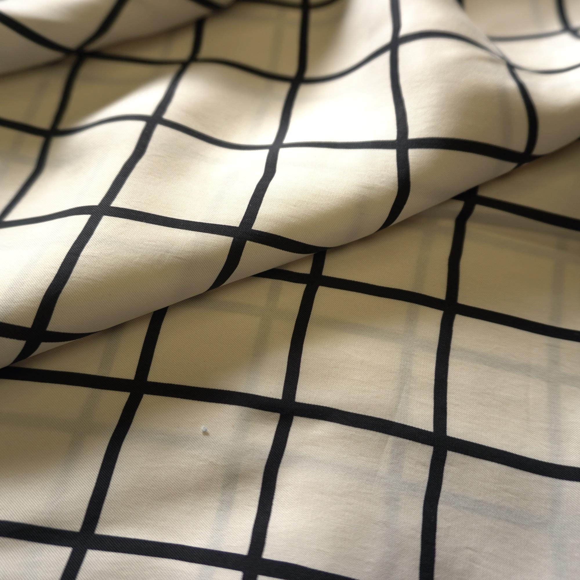 Cupro Twill Grid Print Fabric