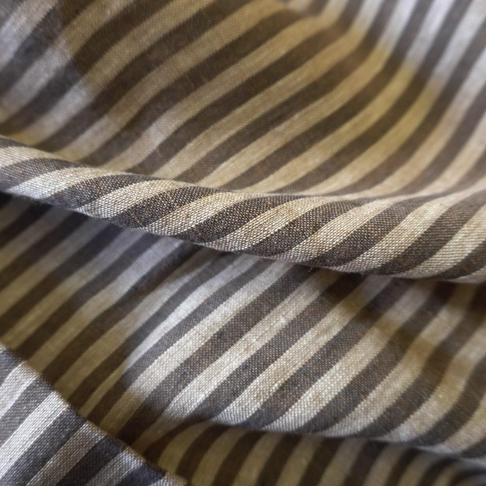 Washed Yarn dyed Linen Stripe - Grey Beige