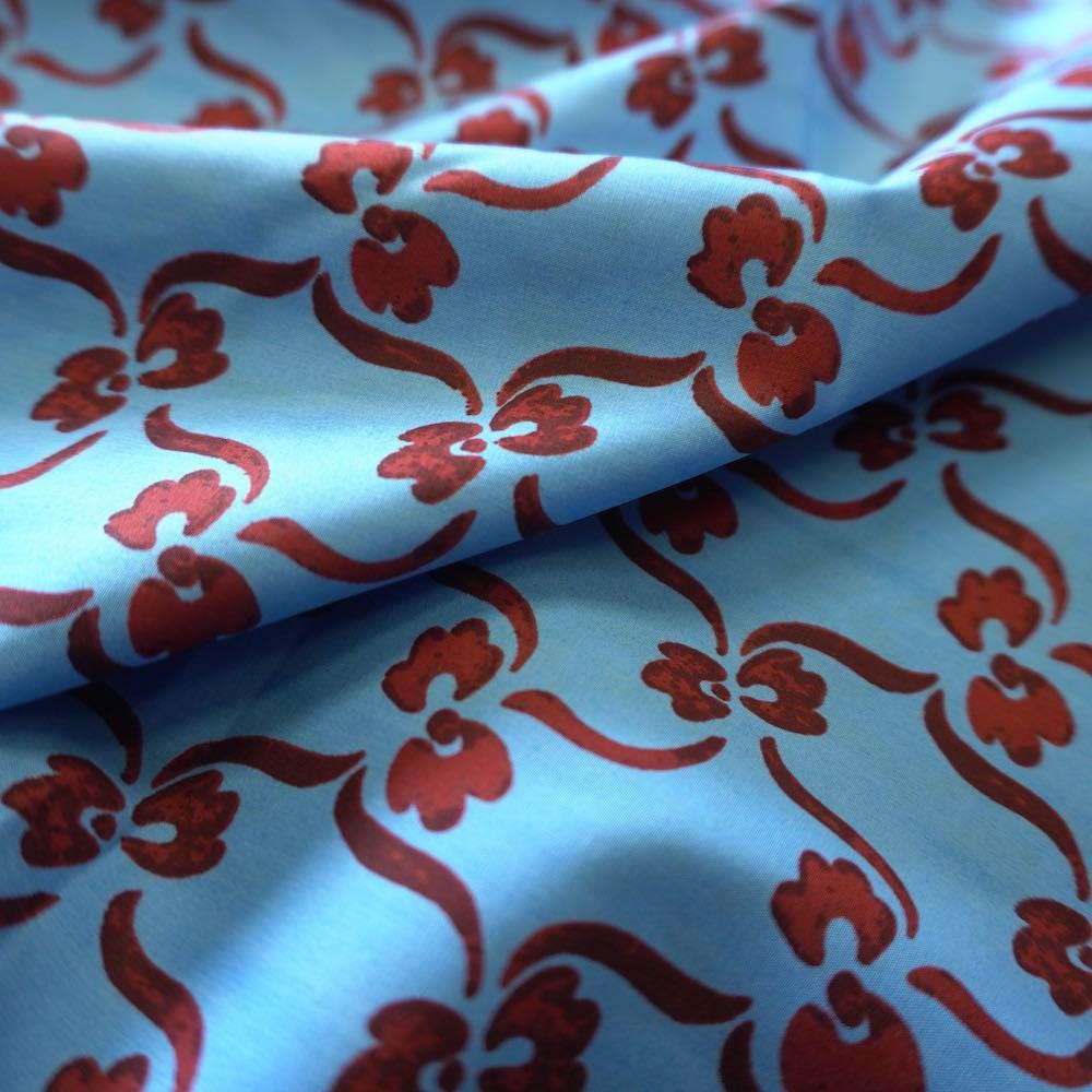 Vintage Style Red Floral Trail Cotton Poplin
