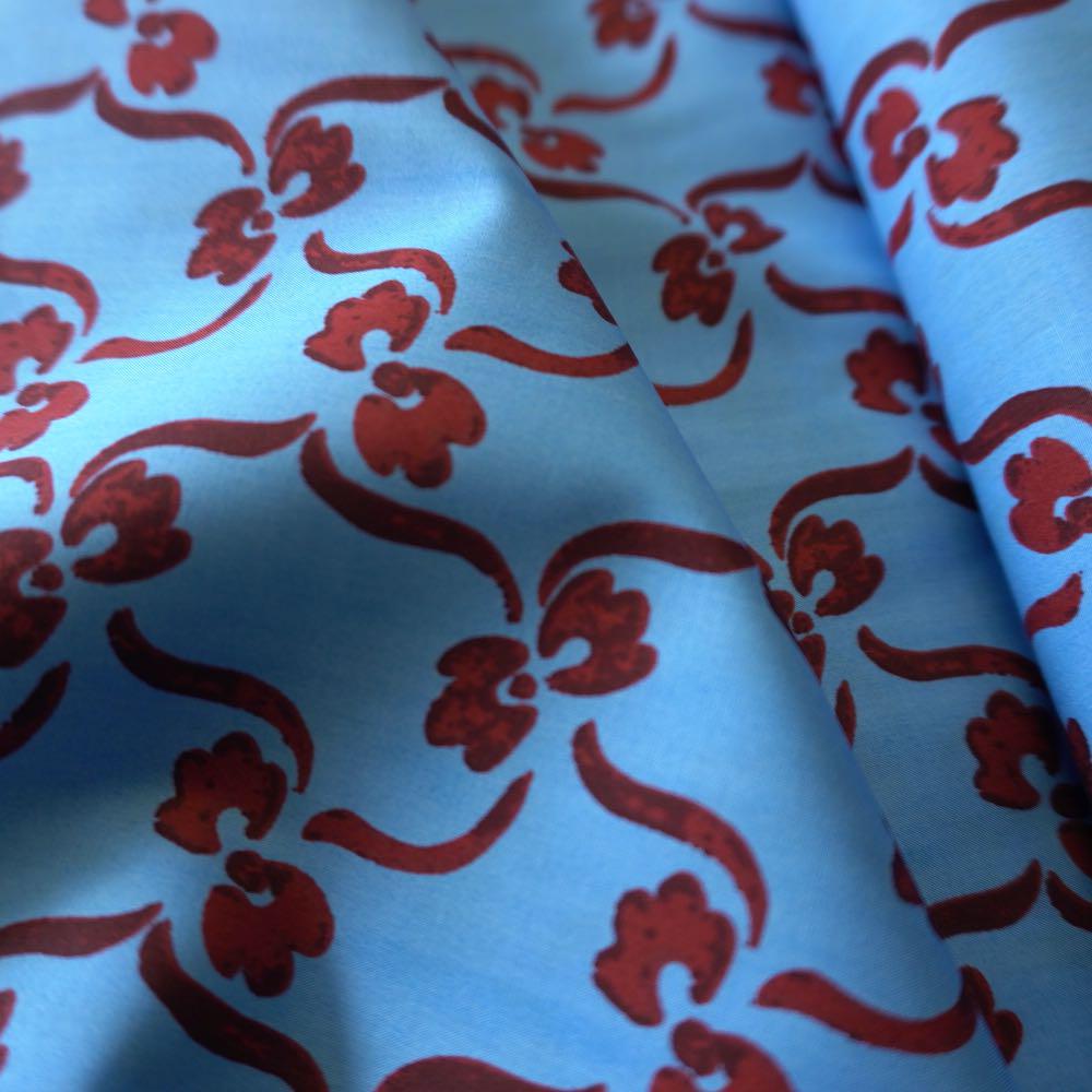 Vintage Style Red Floral Trail Cotton Poplin