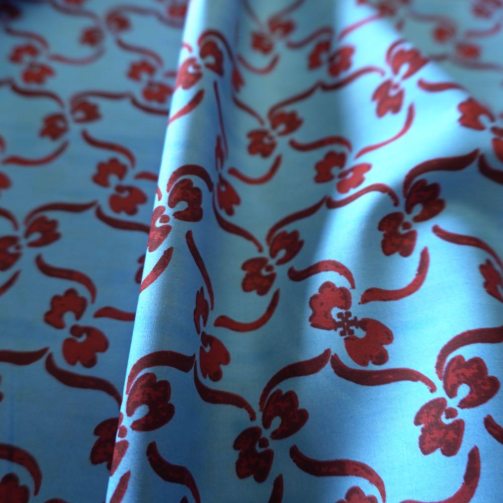 Vintage Style Red Floral Trail Cotton Poplin