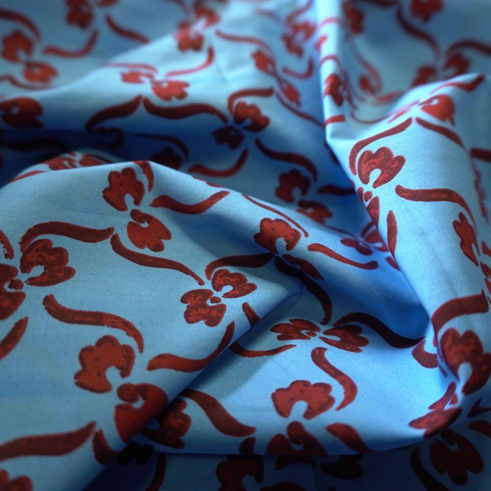 Vintage Style Red Floral Trail Cotton Poplin