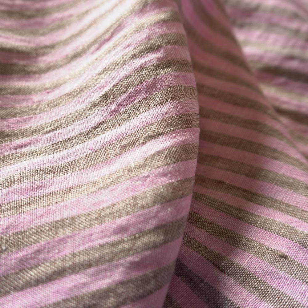 Washed Yarn dyed Linen Stripe - Pink & Beige