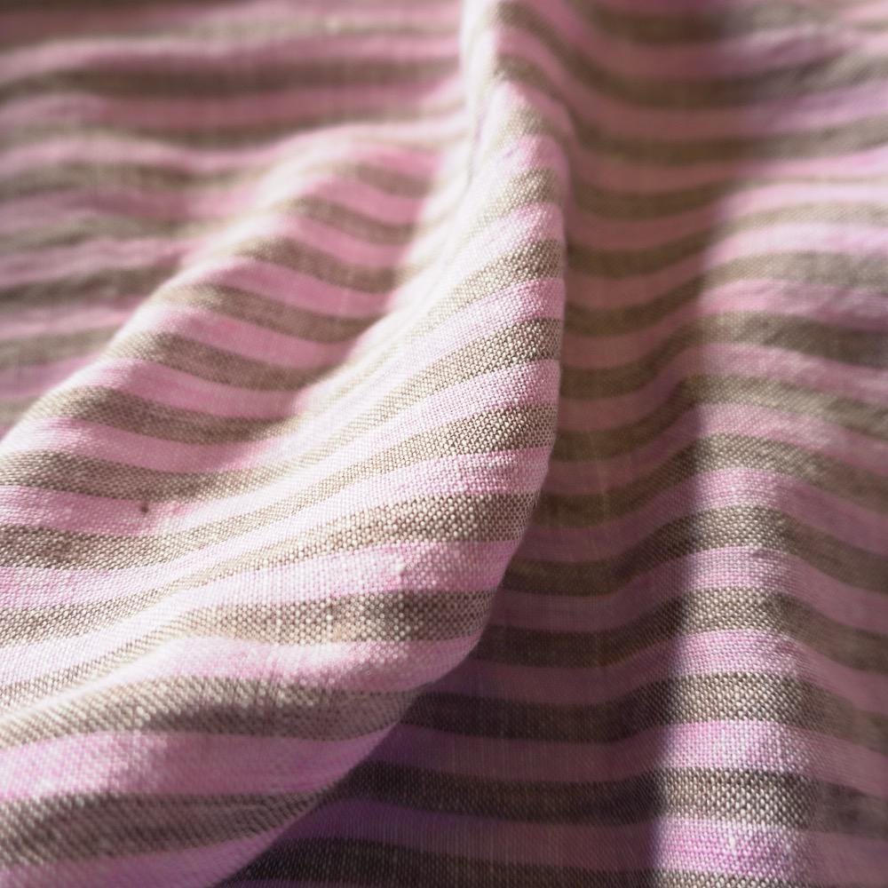 Washed Yarn dyed Linen Stripe - Pink & Beige