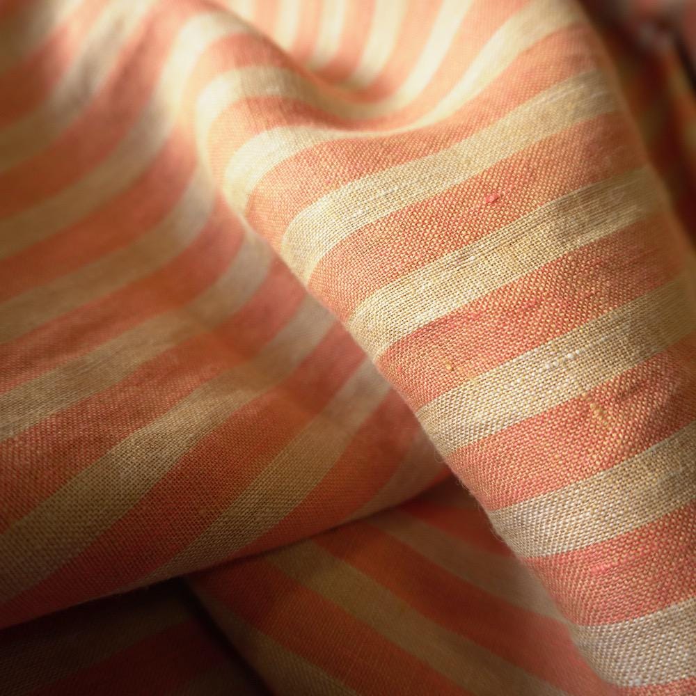 Washed Yarn dyed Linen Stripe - Orange