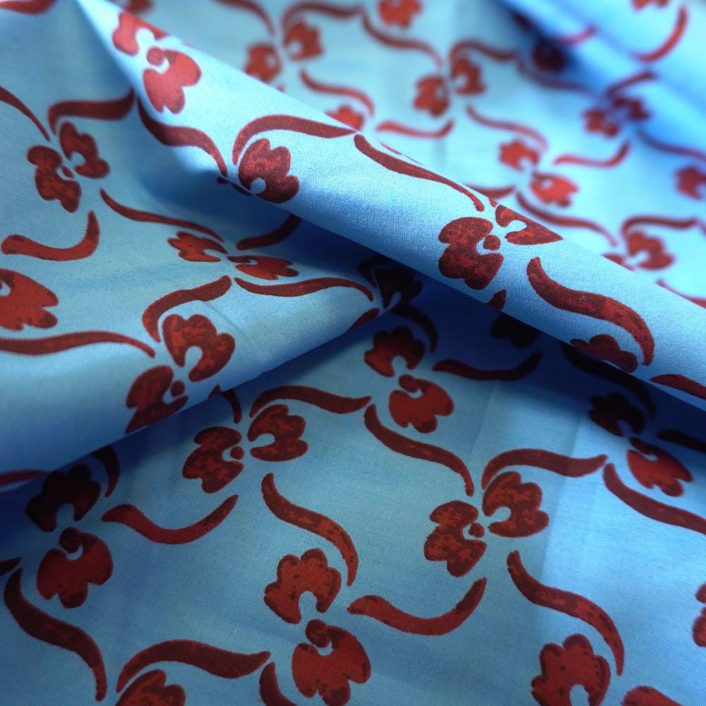 Vintage Style Red Floral Trail Cotton Poplin