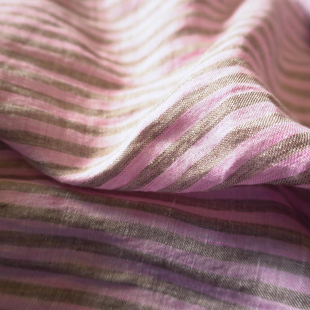 Washed Yarn dyed Linen Stripe - Pink & Beige
