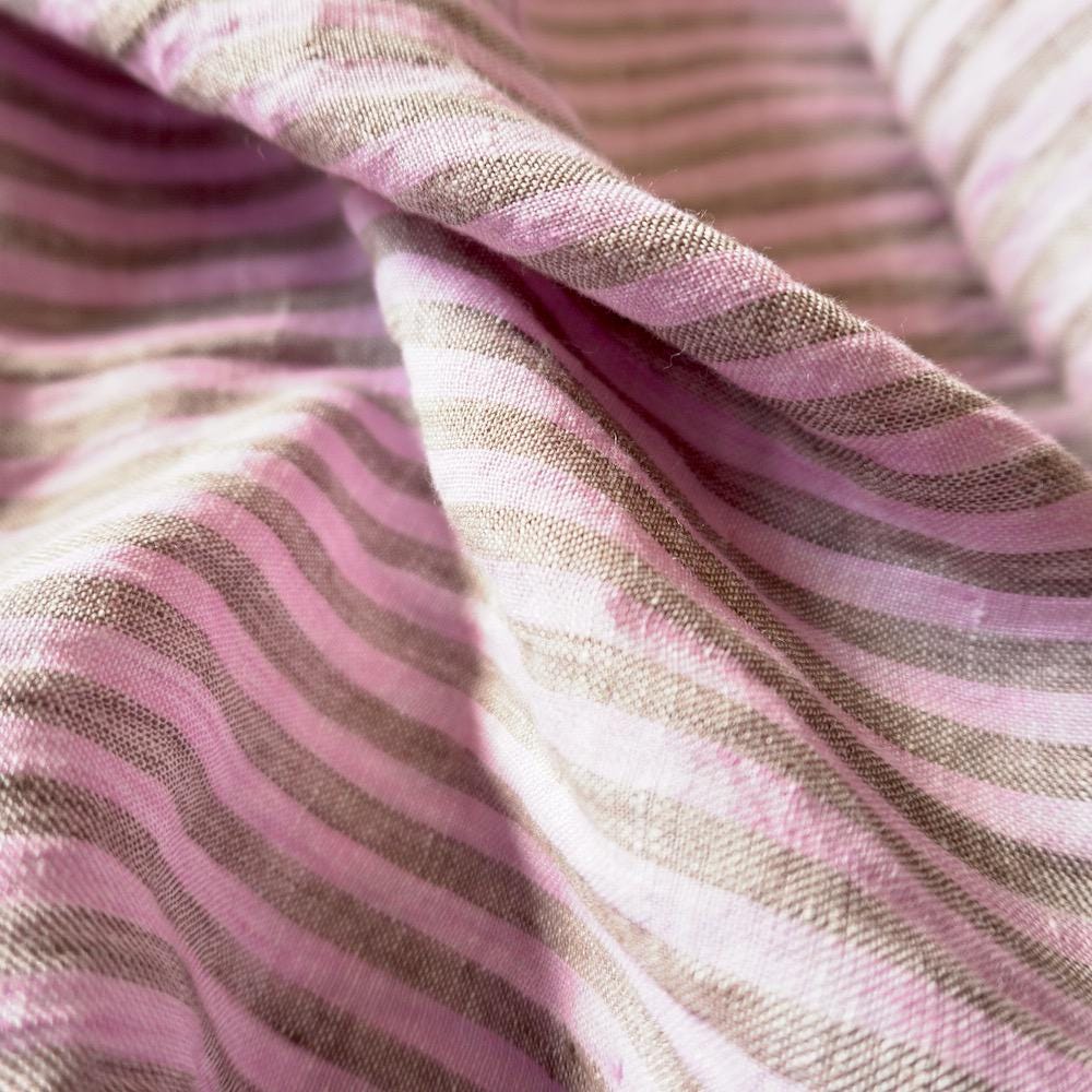 Washed Yarn dyed Linen Stripe - Pink & Beige