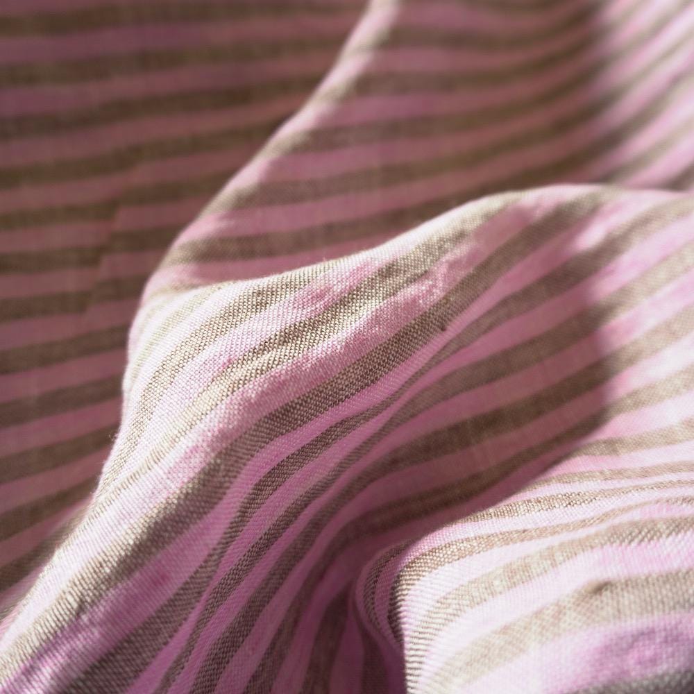 Washed Yarn dyed Linen Stripe - Pink & Beige