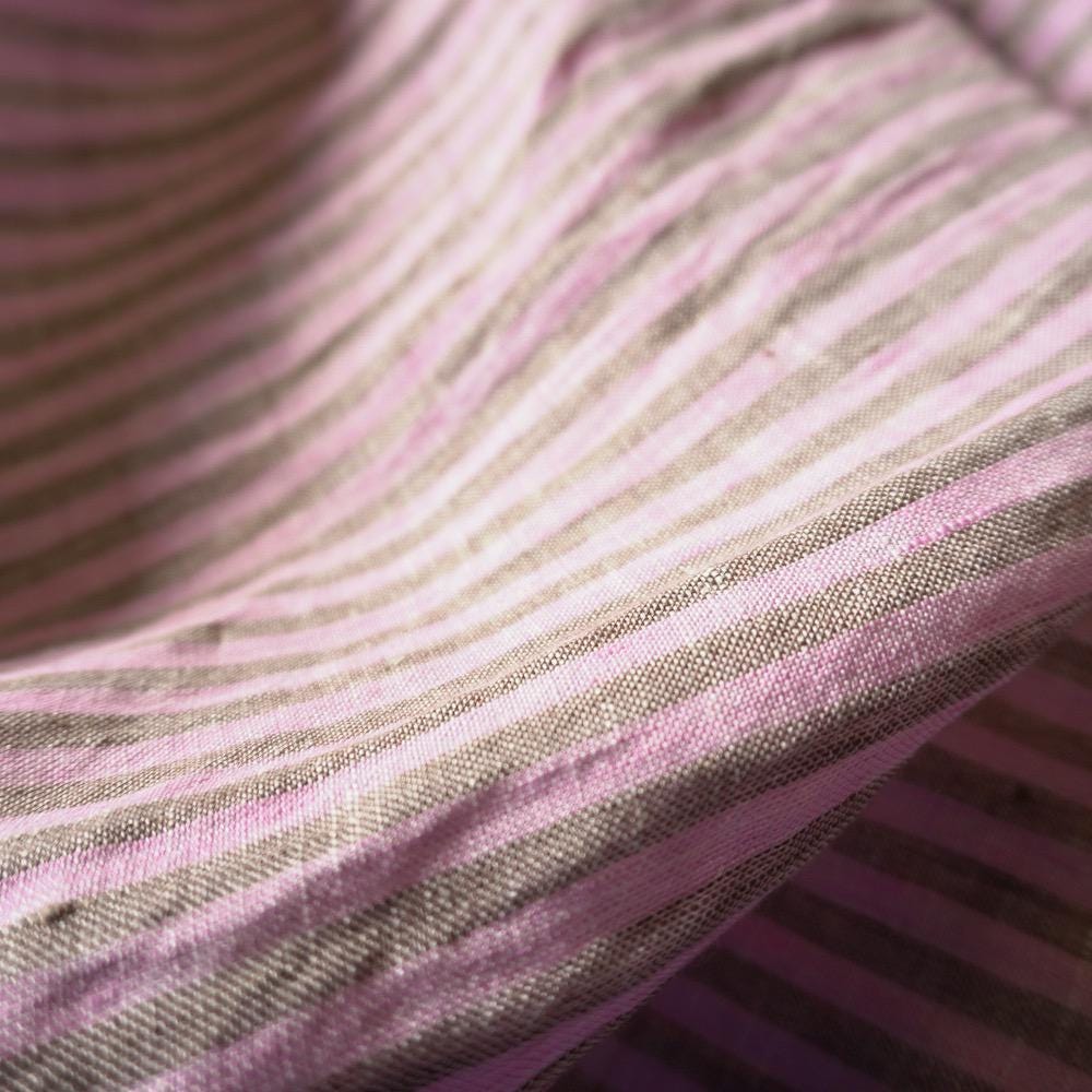 Washed Yarn dyed Linen Stripe - Pink & Beige