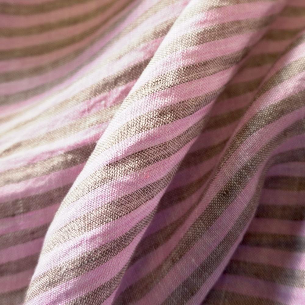 Washed Yarn dyed Linen Stripe - Pink & Beige