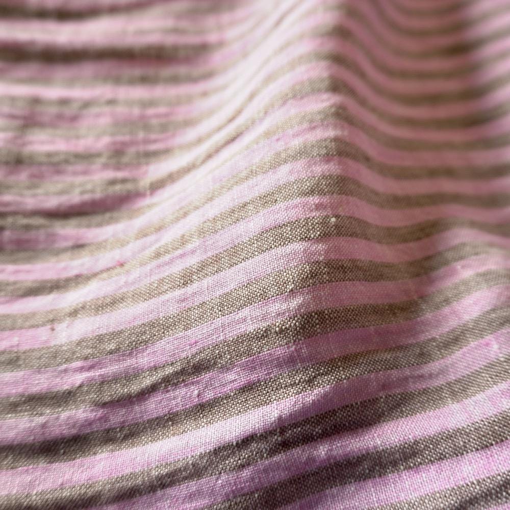 Washed Yarn dyed Linen Stripe - Pink & Beige